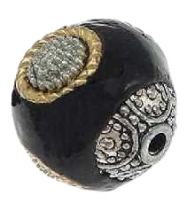 Bohemian kraal of Kashmiri kraal donker blauw met  goud , 15 mm, gat 2 mm