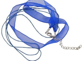 Koord ketting van organza lint en waxkoord c.a. 50cm donker blauw