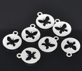 10x leuke bedel met vlinder 17 x 1,8mm gat: 2mm