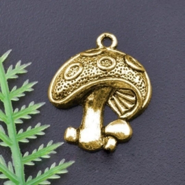 4 x Tibetaans zilveren bedeltje van een paddenstoel 22,5 x 19 x 3mm oogje: 2mm goudkleur