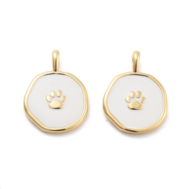 1 x Bedel rond met poot afdruk, emaille goudkleur 18,5 x 13,5 x 4mm oogje 2 x 3mm