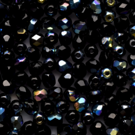 30  x Ronde Tsjechische kralen facet kristal afm: 4mm Kleur: ab zwart gat c.a.: 1mm
