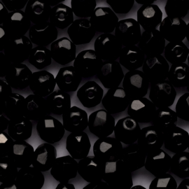 25 x Ronde Tsjechische kralen facet kristal 5mm kleur: zwart  gat c.a. : 1mm