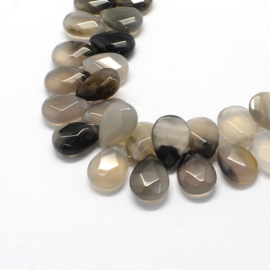 Per stuk Prachtige Faceted Drop Natural Grey Agate kraal 18 x 13 x 6 mm gat: 1,5mm