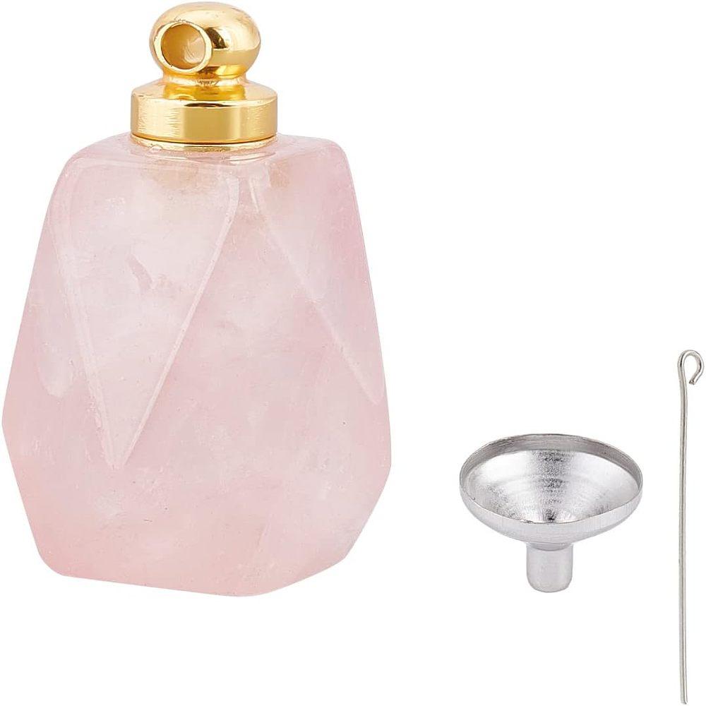 Gedenk hanger mini urn van edelsteen Rose Quartz goudkleur met trechter