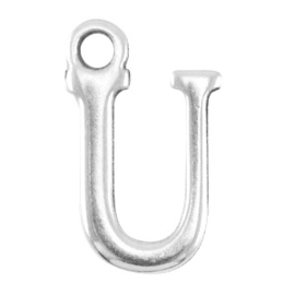 DQ bedel Letter U - Antiek Zilver  15,5 x 9,5 mm oogje: van Ø 1,9 mm (Nikkelvrij)