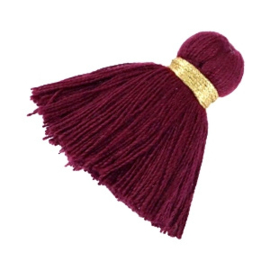 Per stuk  Maxi kwastjes 3.5cm Goud-deep aubergine red