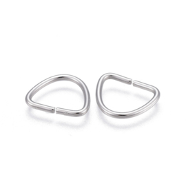 10 x stevige RVS open D-ringen – 304 Stainless Steel – 9 x 11 x 1,5 mm – platinumkleur – binnenmaat ca. 8 x 6 mm – tarnish resistant