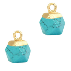 1 x Natuursteen hangers hexagon Turquoise-gold