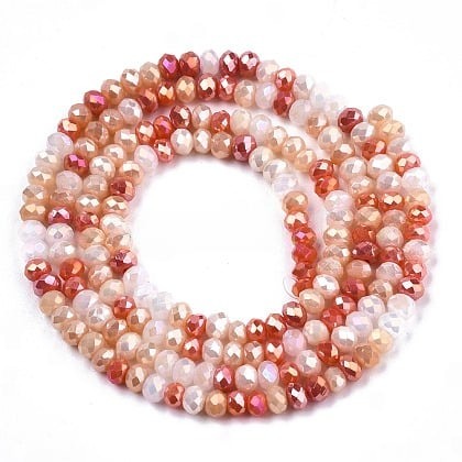 1 x Streng met ca. 188–190 glaskralen facet rondelle briolette kristal – 3 x 2,5mm, gat 0,7mm – Coral AB Plated
