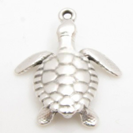 1 x DQ metaal hanger schildpad antiek zilver kleur ca. 20 x 16mm, oogje 1mm (Nikkelvrij)