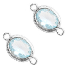 Crystal glas tussenstukken ovaal 10x18mm Light Blue - crystal-silver (Nikkelvrij)