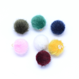 5 stuks Pompom bedels met oog mix kleuren 17 x 14mm, oogje: 1,5mm