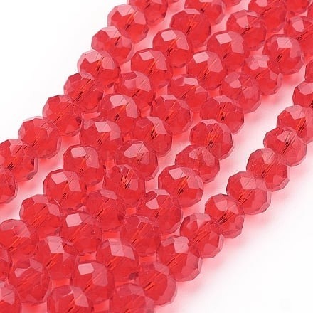 1 x Streng met ca. 68-70 stuks glaskralen facet rondelle briolette kristal – 8 x 6 mm, gat 1 mm – Red