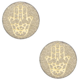 2 x Houten cabochon Hamsa hand van Fatima 12mm Pearl gold