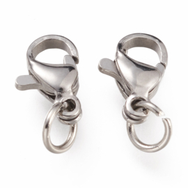 2x RVS 304 verbindingssluiting met ringen 10 x 7 x 3mm,  ring 5 x 0,6mm gat ring:  3,2mm
