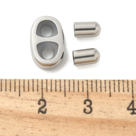 1 x RVS 304 stopperkraal schuifkraal met 2 eindkapjes 12 x 8 x 3 mm – gat 3 mm – roestvrijstaalkleur