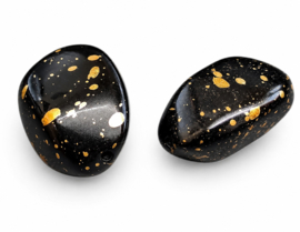 10 x Grote acryl kralen nugget ca. 35 x 21 mm – gat 2 mm – zwart met goudkleur spetters