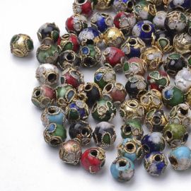 5 x Handgemaakte cloisonné kralen rond mix kleuren ca. 6 mm – gat ca. 1~1,5 mm