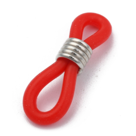 10 x brillenkoord eindje, rood, rubber, 20 x 7mm platinum