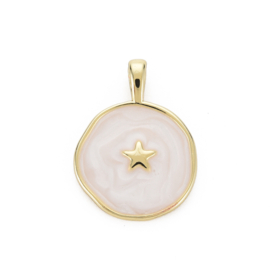 Bedel rond ster wit, 16K goldplated 20,5 x 15,5 x 4,5 mm oogje 2.5 x 3mm (Nikkelvrij)