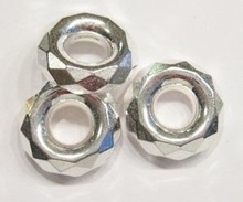 5 x Metallook acryl facet ring kraal zilver kleur c.a. 23mm gat: 8,5mm