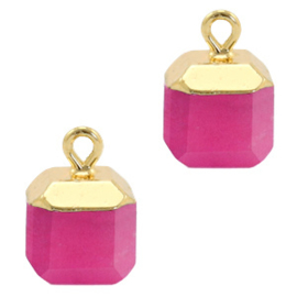 1 x Natuursteen hangers square Magenta pink-gold Jade