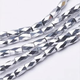 1 x Streng glaskralen top facet tube 5 x 3 mm – gat 0,5 mm – platinum kleur