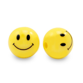10 x acryl kralen smiley Yellow 10mm  (Ø2.5mm)