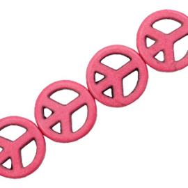 5x Keramiek turquoise kralen peace teken 15mm Hot pink