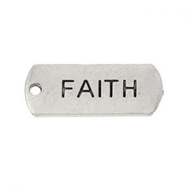 2 x Metalen Bedel Antiek Zilver Faith maat: 21x8 mm