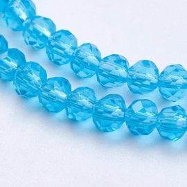 1 x Streng met ca. 140–145 glaskralen facet rondelle briolette kristal – 4 x 3 mm – gat 1 mm – Turquoise AB Plated