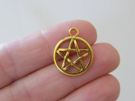 2 x Metalen pentagram bedel 20x17mm (pentakel) goud kleur