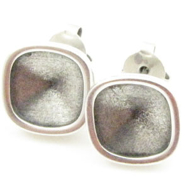 2 x  DQ metaal  oorsteker voor 10 x10mm vierkante puntsteen antique zilver kleur (Nikkelvrij)