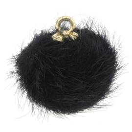 2 x Pompom bedels faux fur 16mm goud zwart