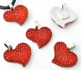 3 Metallook hanger hart met rode kunststof 21 mm