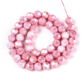 1 x Glaskralen streng facetgeslepen rond 7,8-8,2 x 7,8 mm – gat 1 mm – Hot Pink