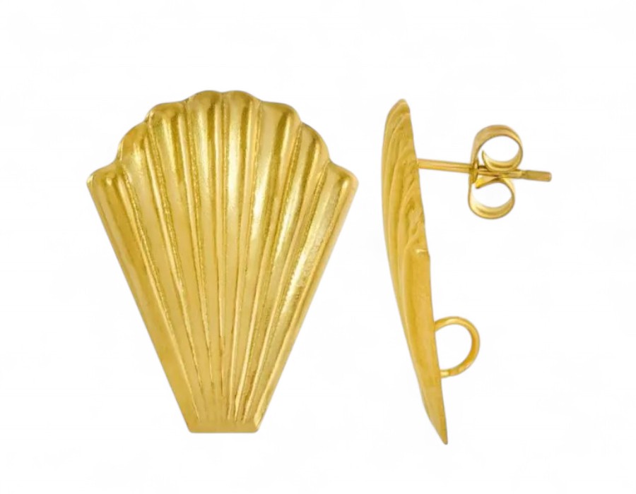 2 x oorbelsteker schelp – ca. 26 x 20,5 mm – oogje: 3 mm – steker: 0,8 mm – 304 roestvrij staal – goudkleur
