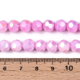 1 x Glaskralen streng facetgeslepen rond 7,8-8,2 x 7,8 mm – gat 1 mm – Pearl Pink