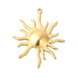 1 x Ion Plating (IP) RVS 201 zon bedel Real 18k Gold Plated, 45 x 37 x 3,5mm, oogje 2mm