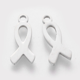 2 x   RVS 304 Stainless steel bedel van een Pink Ribbon , Awareness 14,5 x 6,1 x 1mm oogje: 1,5mm