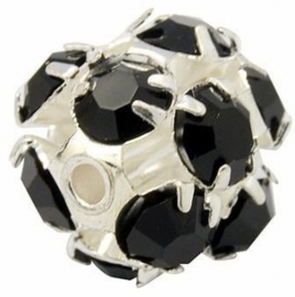 2 x Verzilverde kristal ballen 10mm zwart