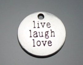 6  x Tibetaans zilveren ronde bedel live laugh love 19 x 2mm gat: 2mm ♥