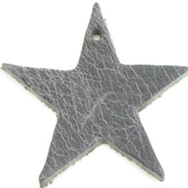 2 x DQ leer hanger ster 4,5 cm x 2 mm Cool Grey Reptil