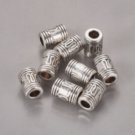 10 x  metalen tonnetjes  buis kralen 7 x 10 mm gat: 4mm (Nikkelvrij) 