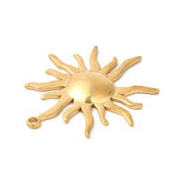 1 x Ion Plating (IP) RVS 201 zon bedel Real 18k Gold Plated, 45 x 37 x 3,5mm, oogje 2mm