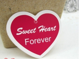 50 stuks Labels met ponsgat zonder touwtje hart model : Sweet heart forever c.a. 35 x 30mm
