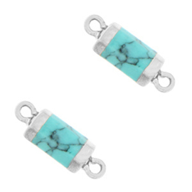 1 x  Natuursteen hangers tussenstuk hexagon Marble turquoise-silver (op is op)