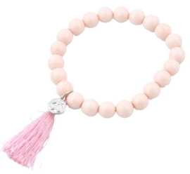 Workshoppakket armband met glaskralen en kwastje licht roze