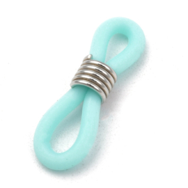 10 x brillenkoord eindje, turquoise rubber, 20 x 7mm zilver